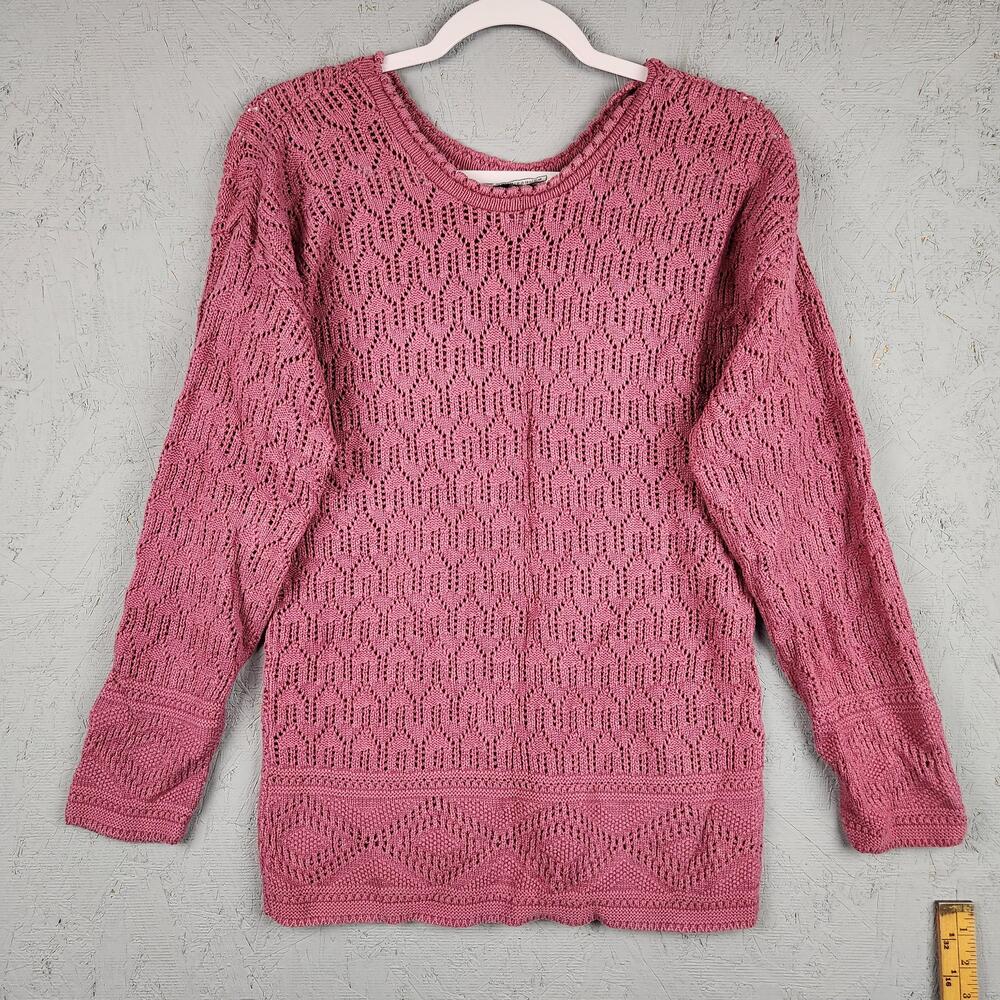 Vintage Retro By Renaissance Sweater Womens Medium Pink Open Knit USA Cottage